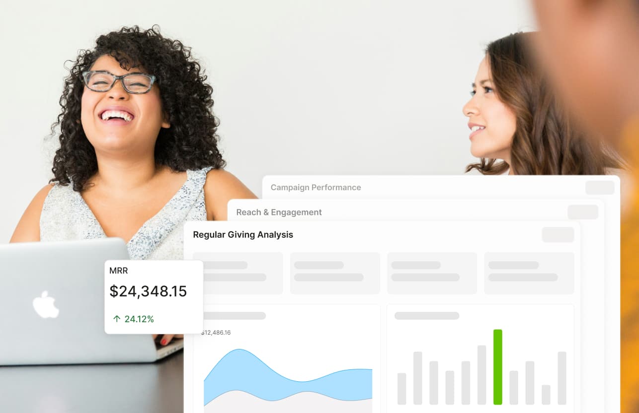 Nonprofit dashboard showing donation trends and campaign metrics