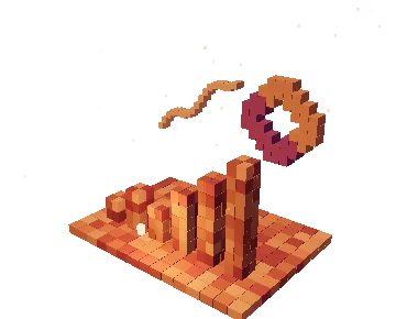 Dimensional pixel charts built from the same amber data blocks.