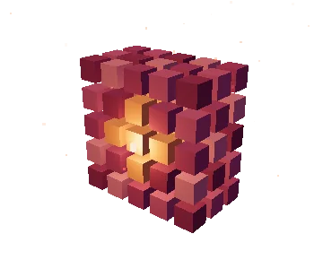 Data blocks arranged into an ordered, illuminated three-dimensional lattice.